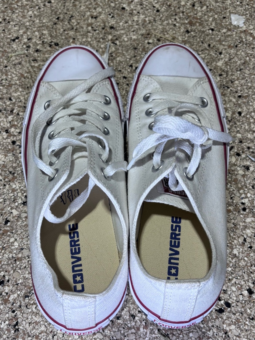 Converse White Low-Top Canvas Sneakers with Red Trim